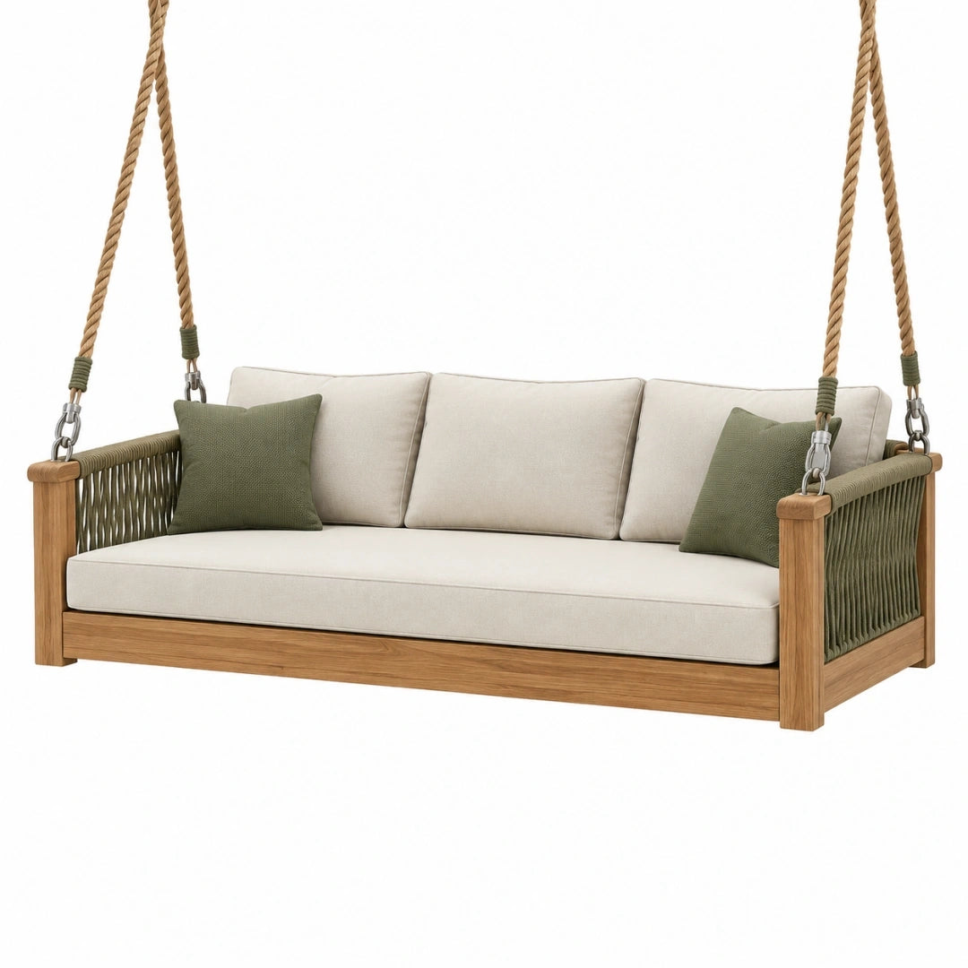 Huśtawka ogrodowa 180 x 80 x 190 cm z drewna w kolorze naturalnym - dwuosobowe siedzisko wiszące