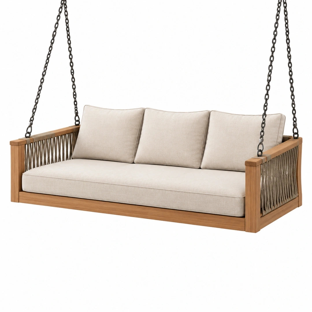 Huśtawka ogrodowa 180 x 80 x 70 cm z drewna beżowa w stylu naturalnym