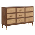 Komoda 160 x 45 x 85 cm z rattanowymi frontami brązowa w stylu retro