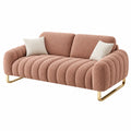 Sofa 3-osobowa 220 x 95 x 85 cm z tkaniny różowa ze złotymi metalowymi nogami - nowoczesna