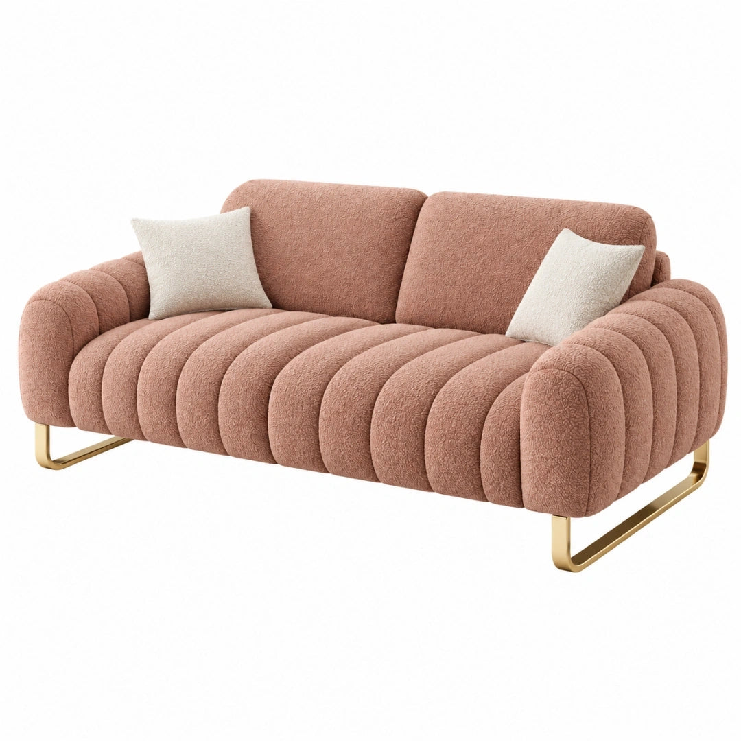 Sofa 3-osobowa 220 x 95 x 85 cm z tkaniny różowa ze złotymi metalowymi nogami - nowoczesna
