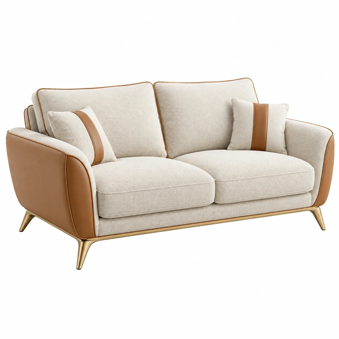Sofa dwuosobowa 180 cm z tapicerką tekstylną beżowo-brązowa w stylu nowoczesnym