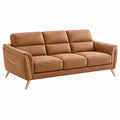 Sofa trzyosobowa 220 x 90 x 88 cm brązowa ze skóry syntetycznej w stylu nowoczesnym