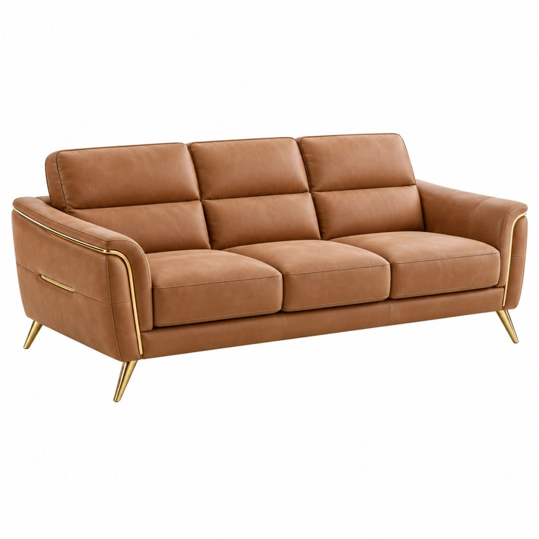 Sofa trzyosobowa 220 x 90 x 88 cm brązowa ze skóry syntetycznej w stylu nowoczesnym