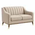Sofa dwuosobowa 150 x 85 x 85 cm beżowa tapicerowana tkaniną w stylu retro