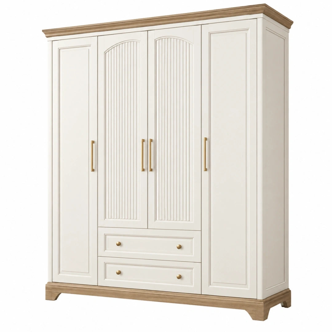 Szafa 200 x 60 x 220 cm z płyty meblowej kremowo brązowa czterodrzwiowa klasyczna