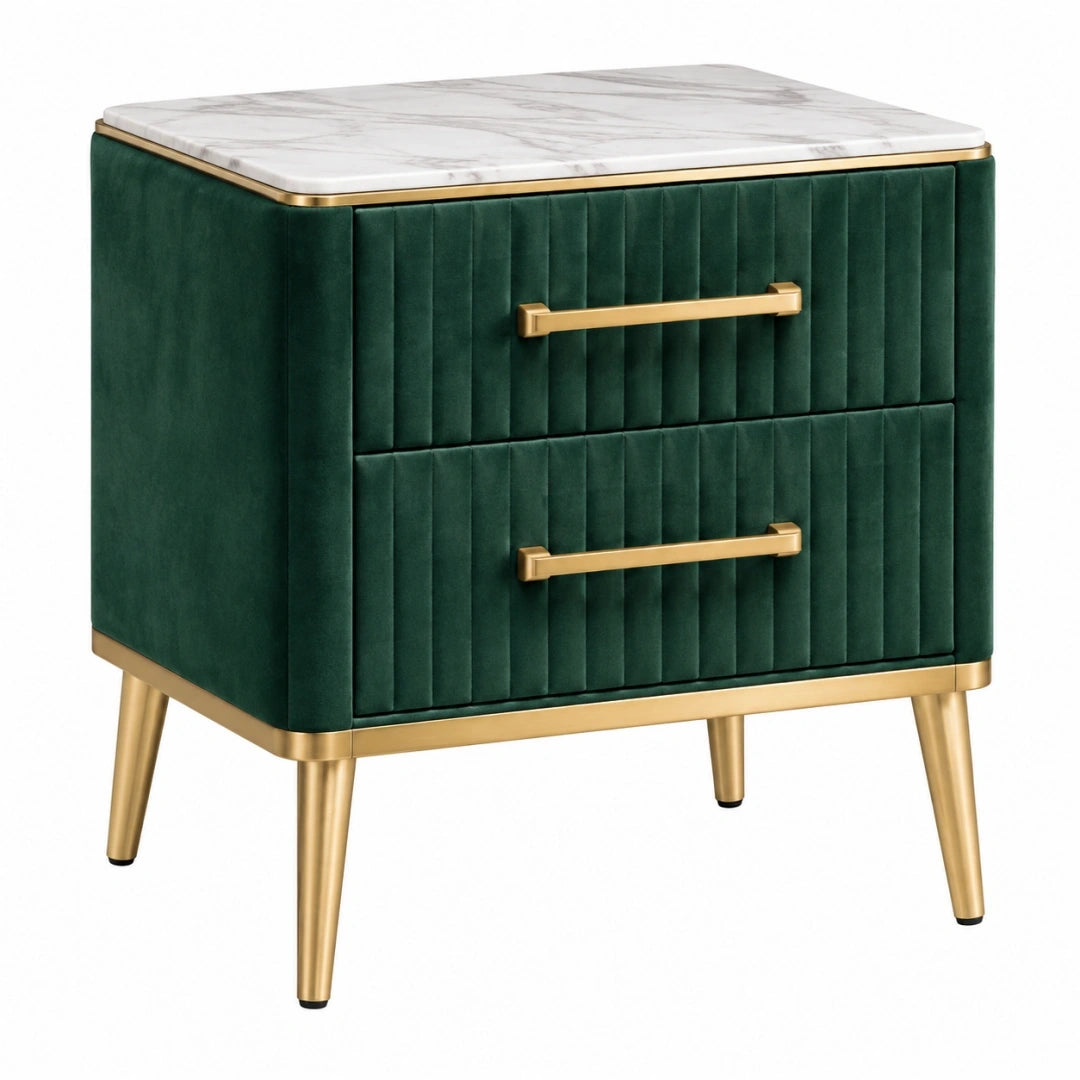 Szafka nocna 50 x 40 x 60 cm zielona aksamitna z dwoma szufladami w stylu glamour