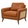 Fotel 85 x 88 x 86 cm brązowy ze skóry syntetycznej z plecionką rattanową retro